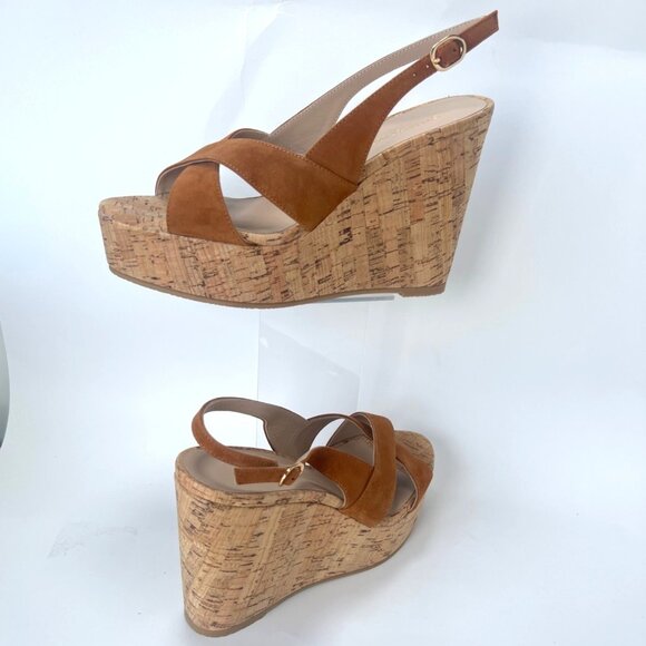 Stuart Weitzman Dayna Suede Sandals Slingback Wedge Hazel Shoes Size 38 US7.5B - Picture 5 of 13